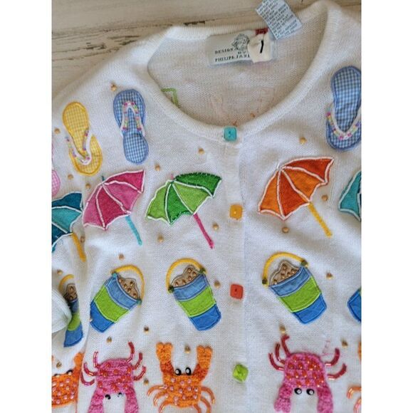 Vintage design options Philip Jane Gordon white Beach Crab cardigan starfish emb - Picture 8 of 16